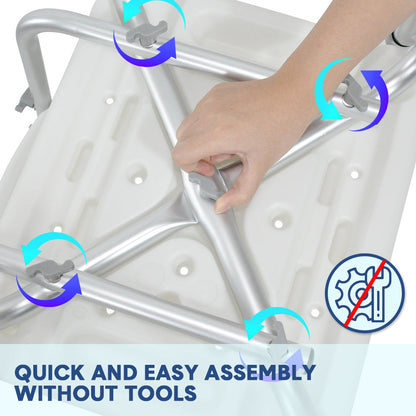 Shower Seat Bath Chair Adjustable Height Non-Slip Shower Bathtub Seat with Padded Arms Removable Back for Elderly Medical Disabled Safety Bathroom