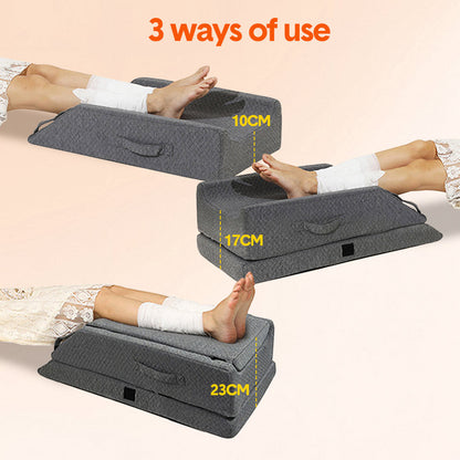 Leg Wedge Ergonomic Booster 3-Height Adjustable Memory Foam Leg Support Pillow with Washable Cover for Ankle Foot Rest Surgery Recovery and Pain Relief