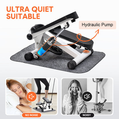 Mini Stepper Home Office Stair Stepper Machine with Resistance Bands and LCD Monitor for Full Body Workout Cardio Exercises Calves Trainer Calf Stretch