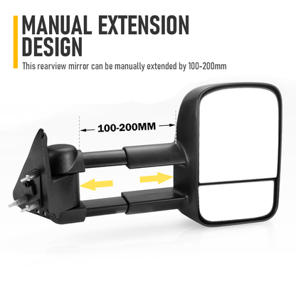Front Pair Extendable Towing Mirrors Fit for Nissan Patrol GU/Y61 1997-2016 Manual Foldable Split View Black 2pcs