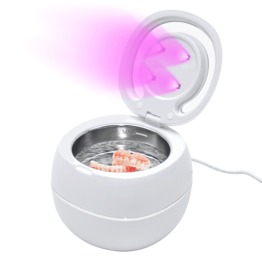 Ultrasonic UV Cleaner Portable 42khz Dual Mode Cleaner 180-220ml with Chamber and Timer for Dentures Aligner Retainer Dental and Jewellery Cleaning Machine
