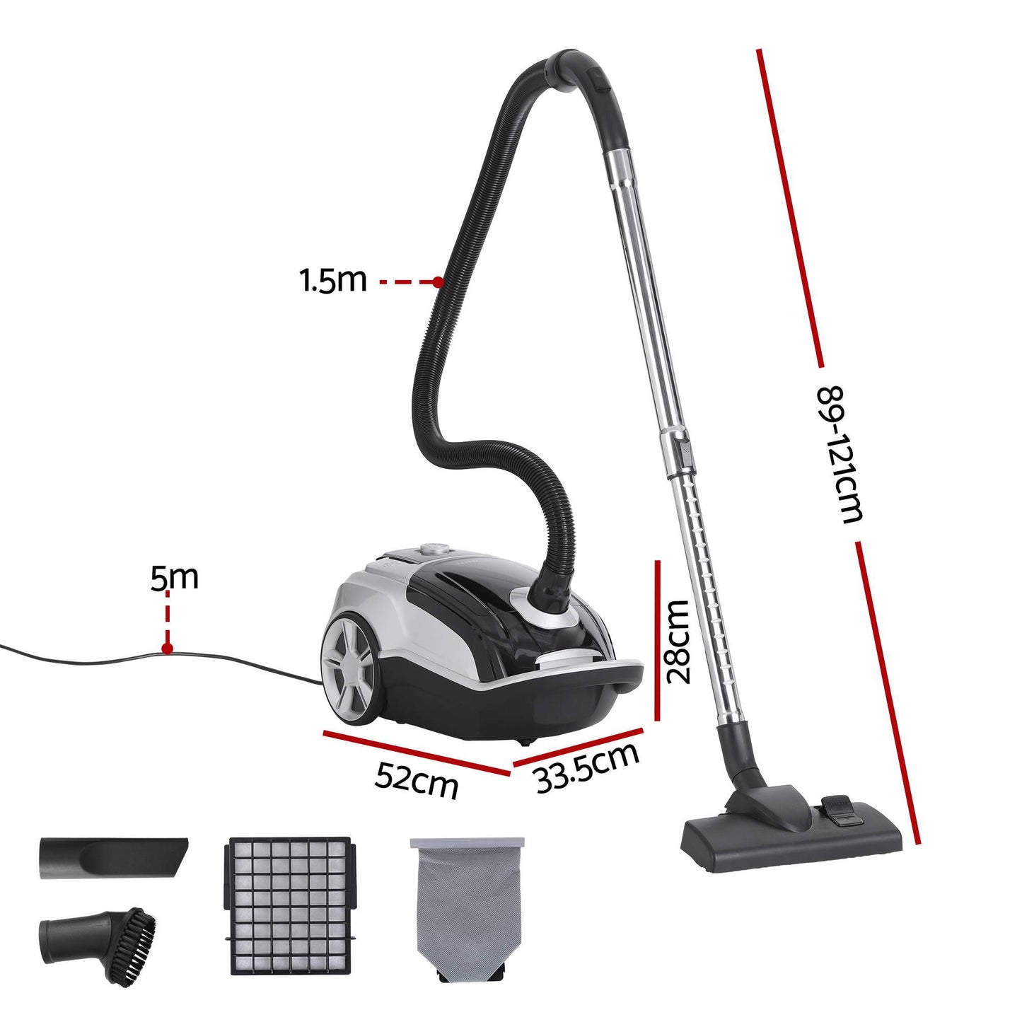 DEVANTI Bagged Vacuum Cleaner Powerful Suction for Carpet Wood Tile Floor