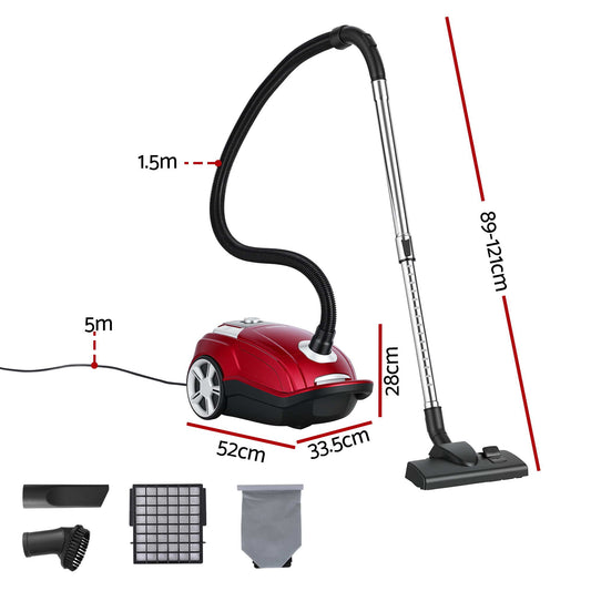 DEVANTI Bagged Vacuum Cleaner Powerful Suction for Carpet Wood Tile Floor