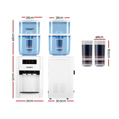 Devanti Water Cooler Dispenser Bench Top 22L with 2 Filters - Hot & Cold