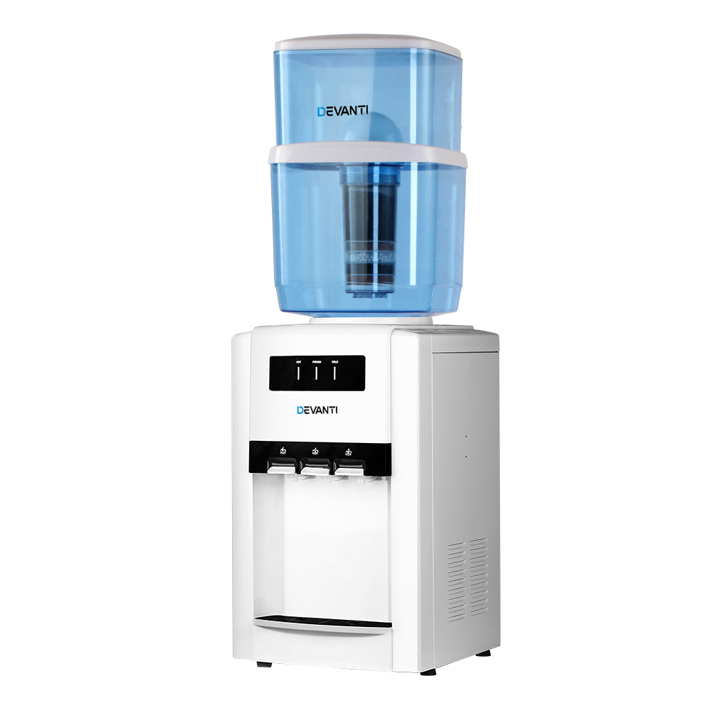 Devanti Water Cooler Dispenser Bench Top 22L with 2 Filters - Hot & Cold