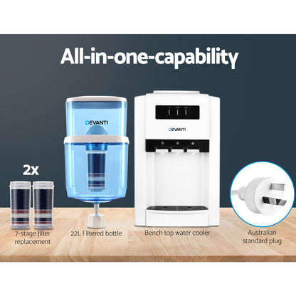 Devanti Water Cooler Dispenser Bench Top 22L with 2 Filters - Hot & Cold