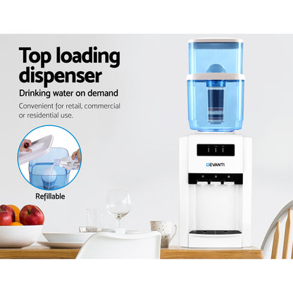 Devanti Water Cooler Dispenser Bench Top 22L with 2 Filters - Hot & Cold