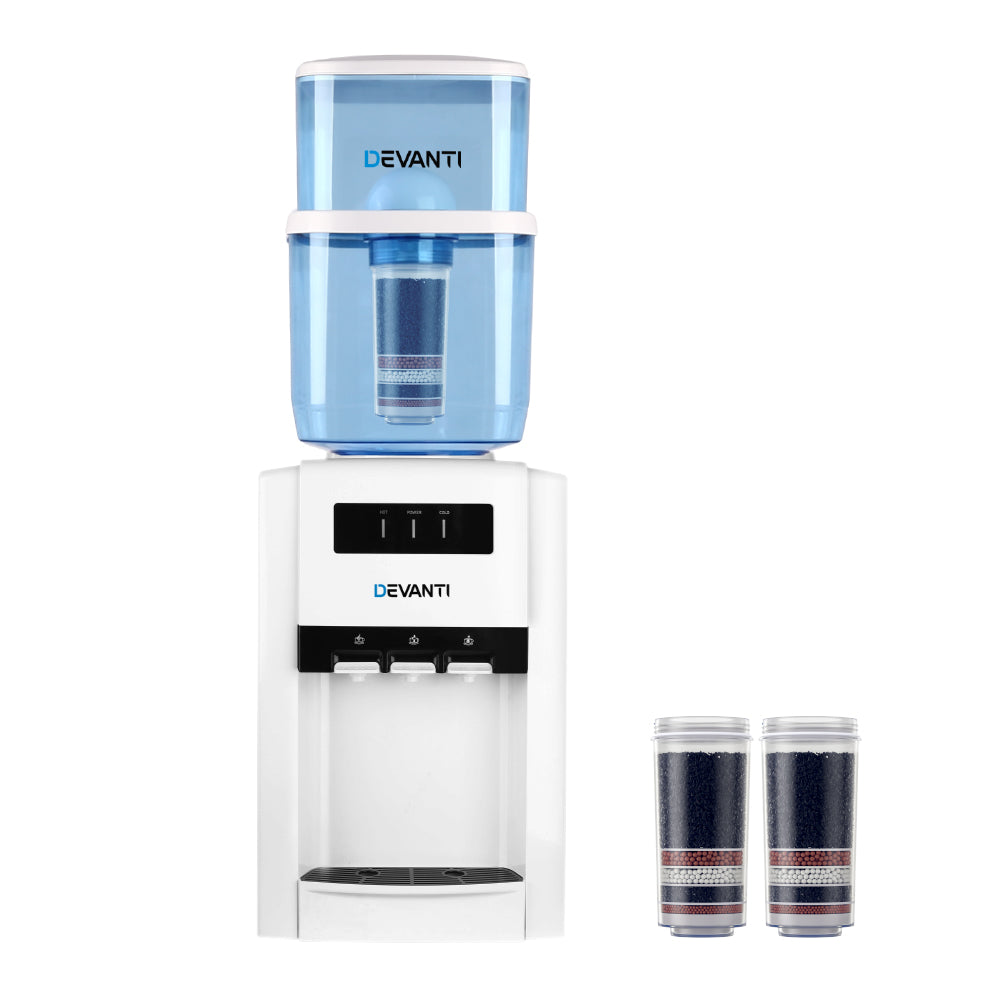 Devanti Water Cooler Dispenser Bench Top 22L with 2 Filters - Hot & Cold