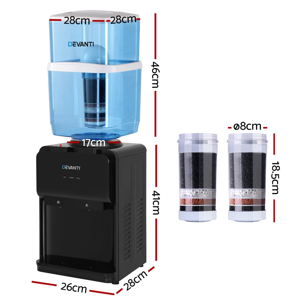 Devanti Water Cooler Dispenser 22L Bench Top with Filter - Hot & Cold Black