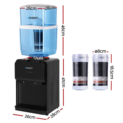 Devanti Water Cooler Dispenser 22L Bench Top with Filter - Hot & Cold Black