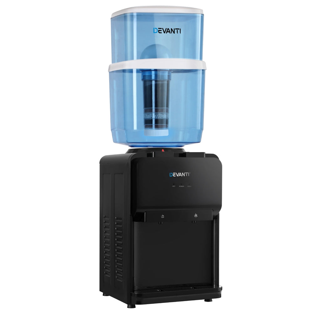 Devanti Water Cooler Dispenser 22L Bench Top with Filter - Hot & Cold Black