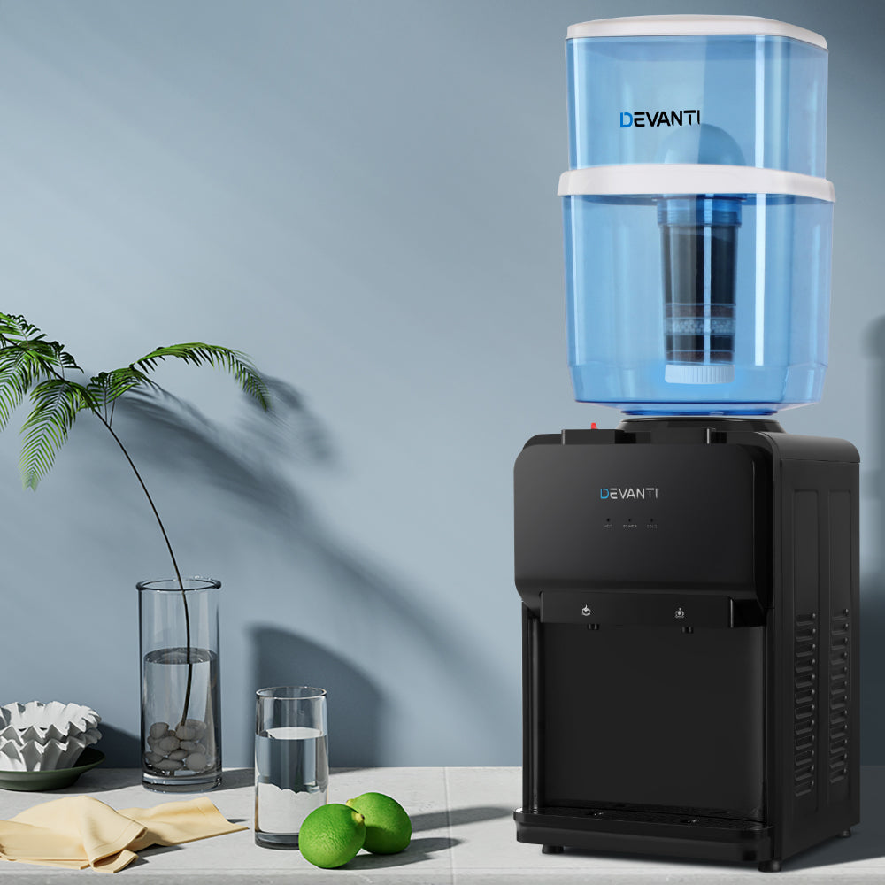 Devanti Water Cooler Dispenser 22L Bench Top with Filter - Hot & Cold Black