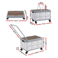 Gardeon Collapsible Outdoor Storage Box 54L Stackable Folding Camping Organizer Wheels Plywood Lid Beige