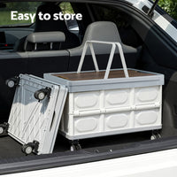Gardeon Collapsible Outdoor Storage Box 54L Stackable Folding Camping Organizer Wheels Plywood Lid Beige