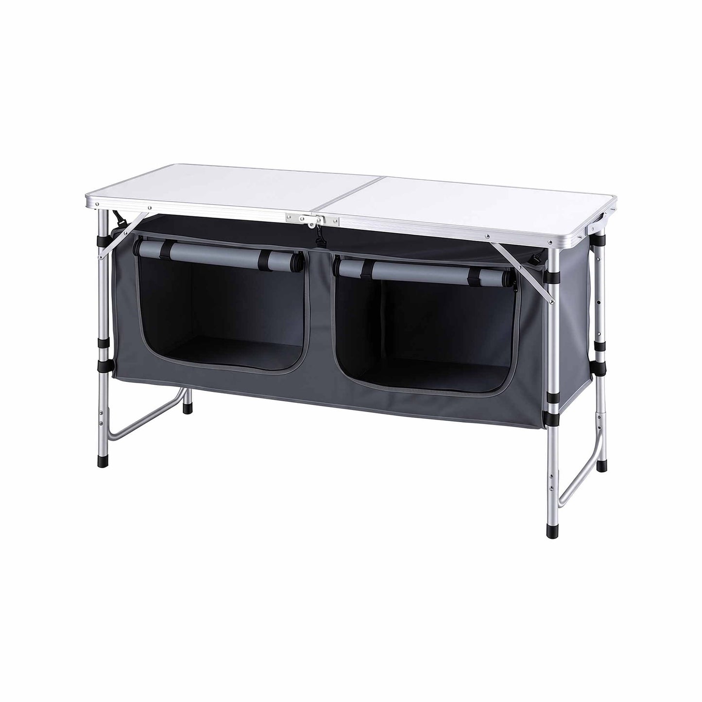 Weisshorn Camping Table Adjustable Storage Cabinet Aluminum MDF 120cm Grey