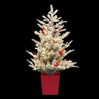 Jingle Jollys Christmas Tree 1M LED Potted Xmas Party Decor Red Barries Flocked