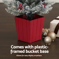 Jingle Jollys Christmas Tree 1M LED Potted Xmas Party Decor Red Barries Flocked