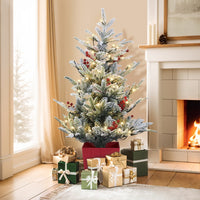 Jingle Jollys Christmas Tree 1M LED Potted Xmas Party Decor Red Barries Flocked