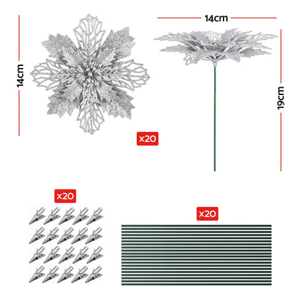 Jingle Jollys 20Pcs Christmas Tree Flower Set Garland Wreath Poinsettia Decorations