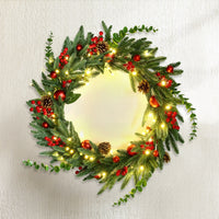 Jingle Jollys Christmas Wreath 60CM LED Garland Berries Pine Cones Party Decor