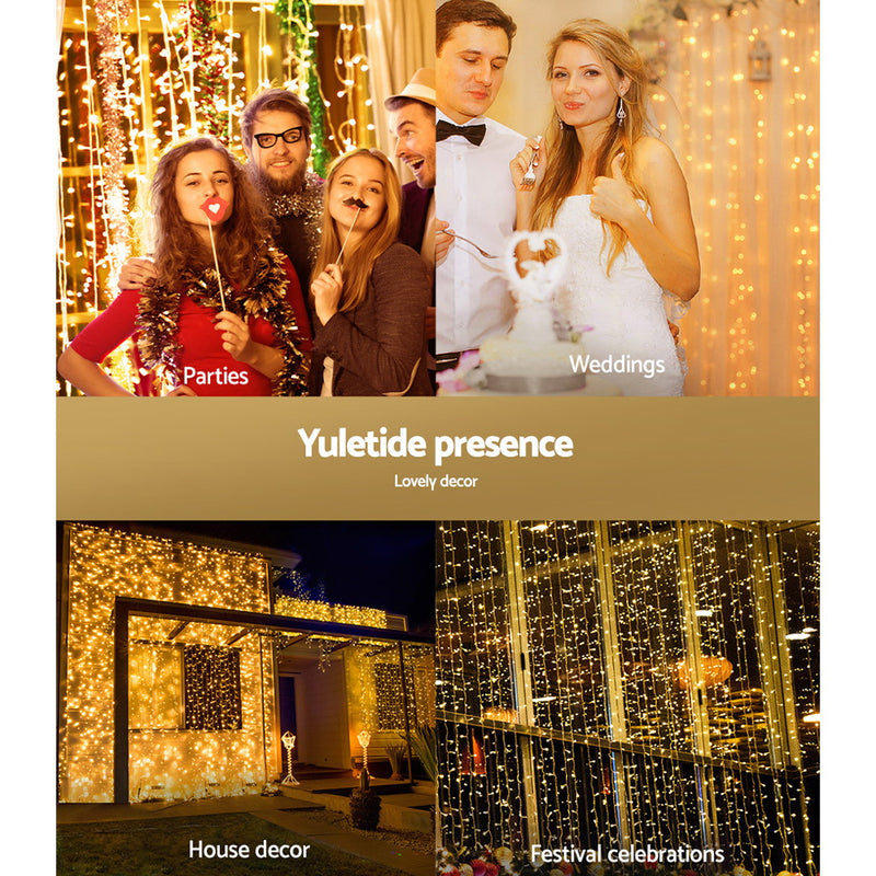 3X6M Christmas Lights Curtain Light Warm White 600 LED Jingle Jollys