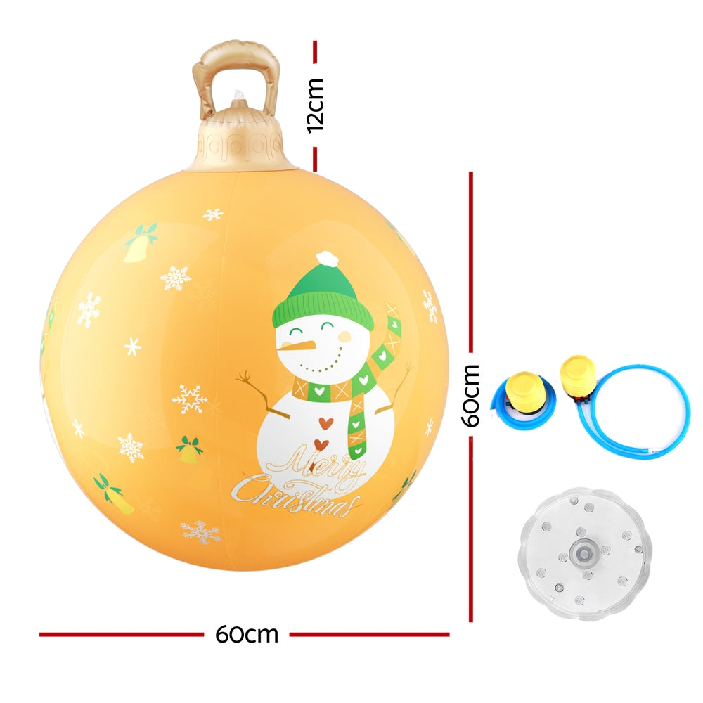 Jingle Jollys Christmas Inflatable Ball Led 60cm Snowman Decoration Bauble Gold