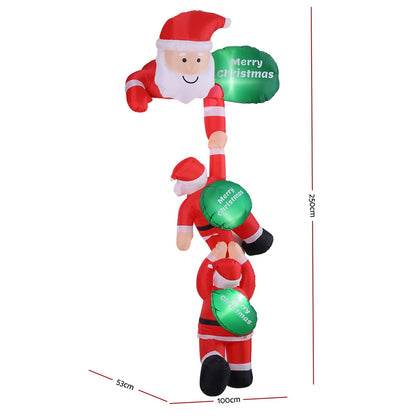 Jingle Jollys Christmas Inflatable Climbing Santa 2.5M Height LED Decorations Illuminated