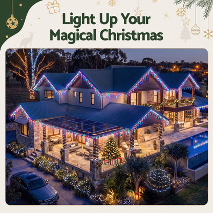 Jingle Jollys 12.5M Solar Christmas Lights Icicle String Light Multi Colour