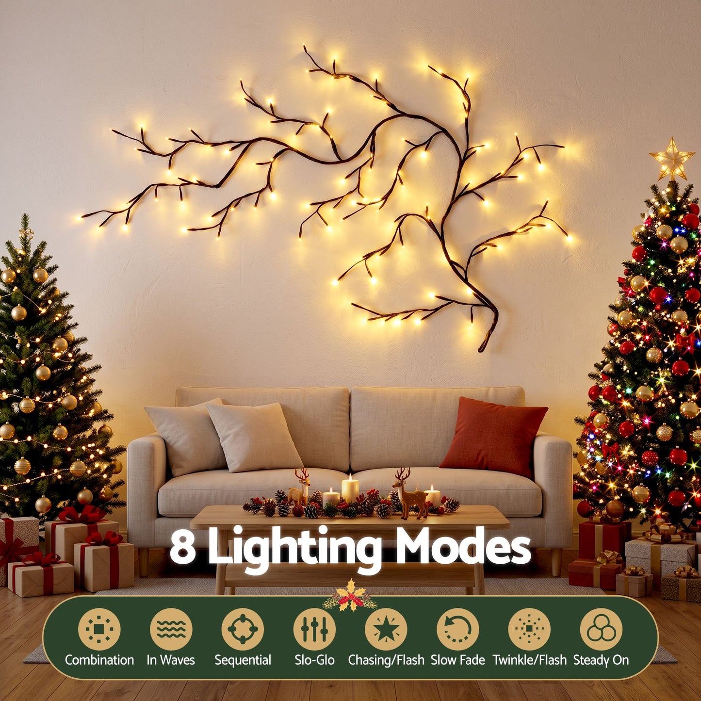 Jingle Jollys Christmas Willow Vine Lights Branch LED Fairy DIY Wall Decor 1.8m Warm White