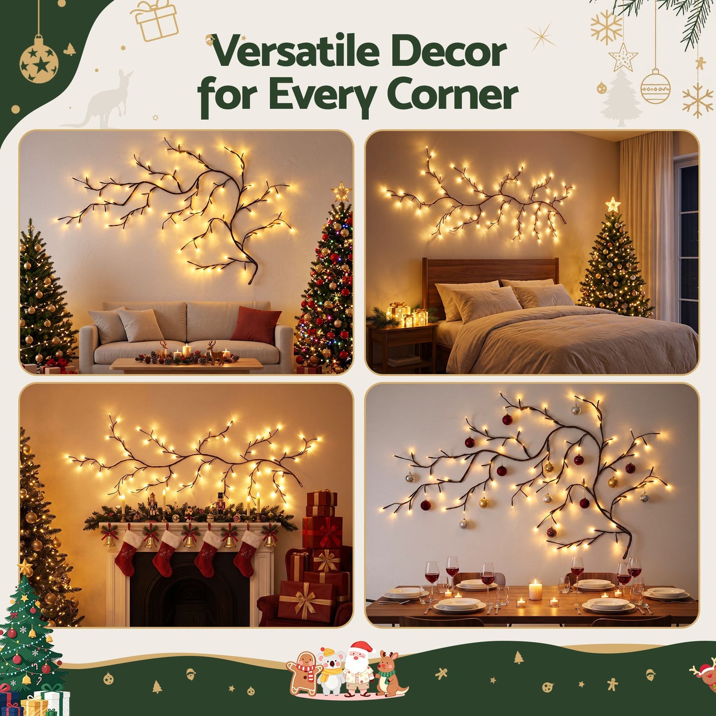 Jingle Jollys Christmas Willow Vine Lights Branch LED Fairy DIY Wall Decor 1.8m Warm White