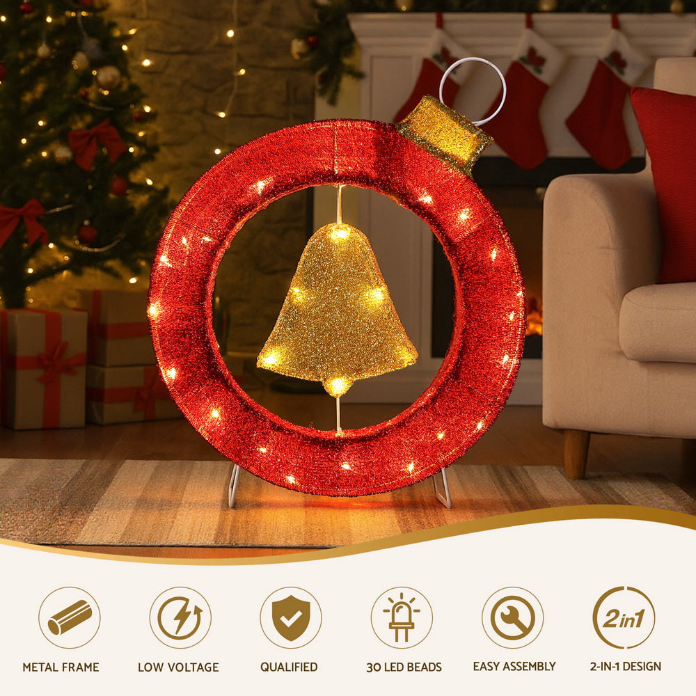 Jingle Jollys Christmas Lights 60cm Motif 30 LED Bell Wreath Xmas Decorations