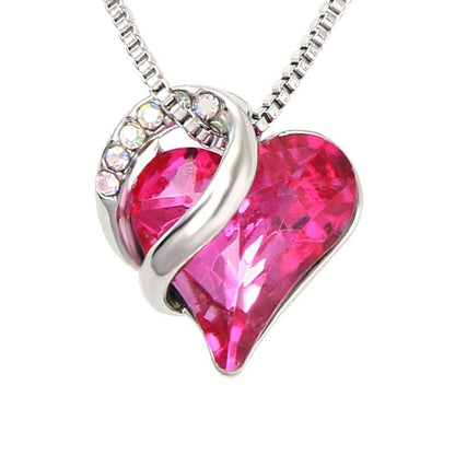 Silver Plated Infinity Love Heart Pendant With Birthstone Crystals Jewelry Gifts for Wife Necklaces for Women (Dark Pink)