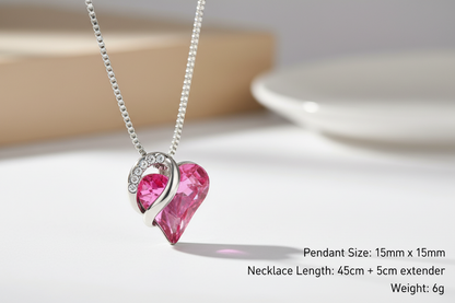 Silver Plated Infinity Love Heart Pendant With Birthstone Crystals Jewelry Gifts for Wife Necklaces for Women (Dark Pink)