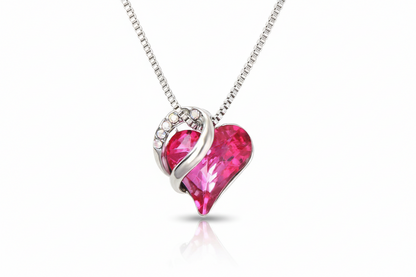 Silver Plated Infinity Love Heart Pendant With Birthstone Crystals Jewelry Gifts for Wife Necklaces for Women (Dark Pink)