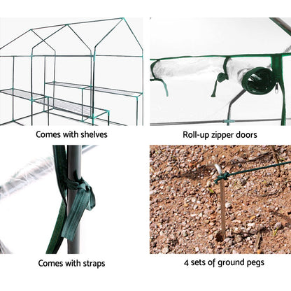 Greenfingers Greenhouse 1.2x1.9x1.9M Walk in Green House Tunnel Clear Garden Shed 4 Shelves