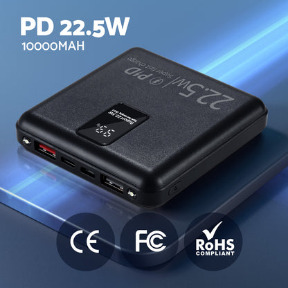 10000mAh Portable Power Bank PD22.5W Quick Charging Fast Charger for Phone Black