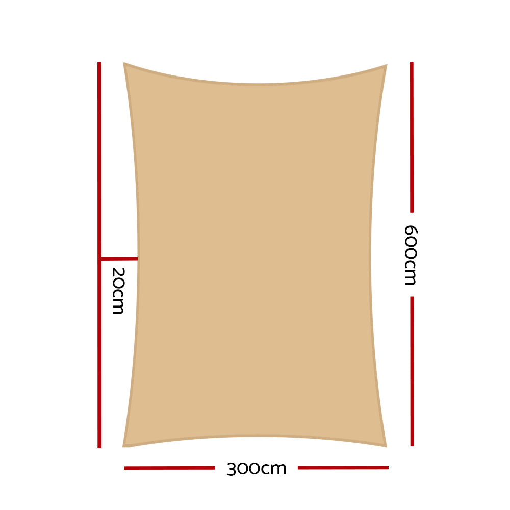 Instahut Shade Sail 3x6m Rectangle 185GSM 95% Sand Shade Cloth