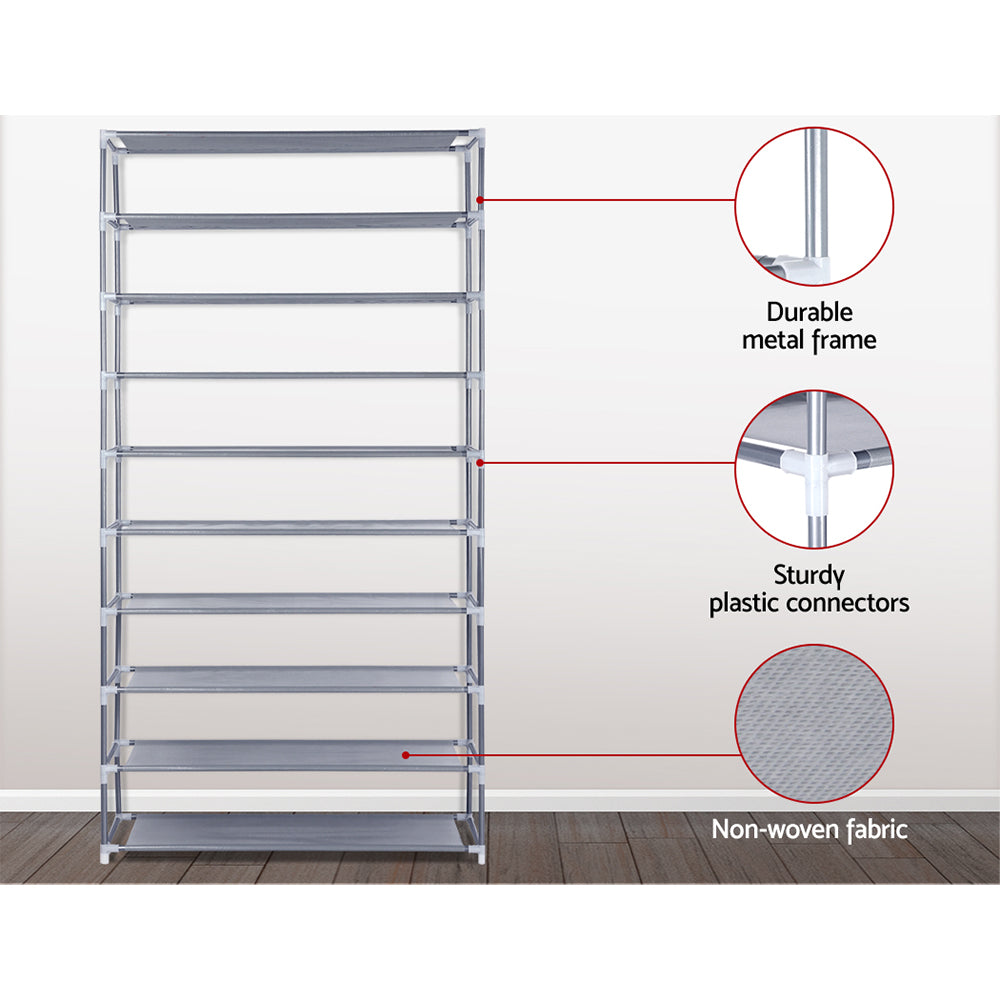 Artiss 10-Tier Shoe Rack Stackable 50 Pairs Grey