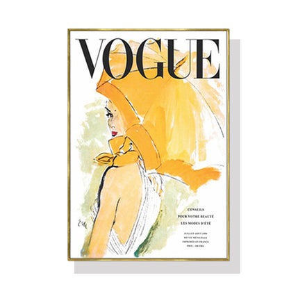 Wall Art 80cmx120cm Vogue Girl Gold Frame Canvas