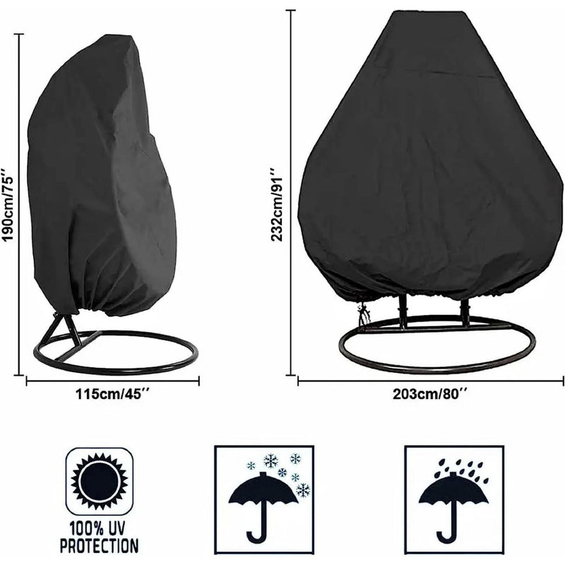 NOVEDEN Patio Hanging Chair Cover with Zipper - 115cm D x 190cm H (Black)