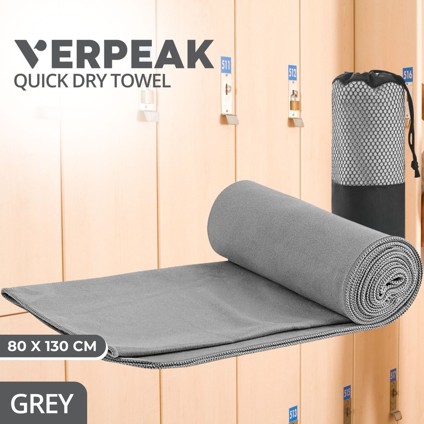 VERPEAK Quick Dry Gym Sport Towel 80*130CM (Grey) VP-QDT-101-JLJD