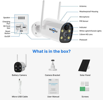 Hiseeu C40 Indoor/Outdoor WiFi Battery Camera With Solar Panel