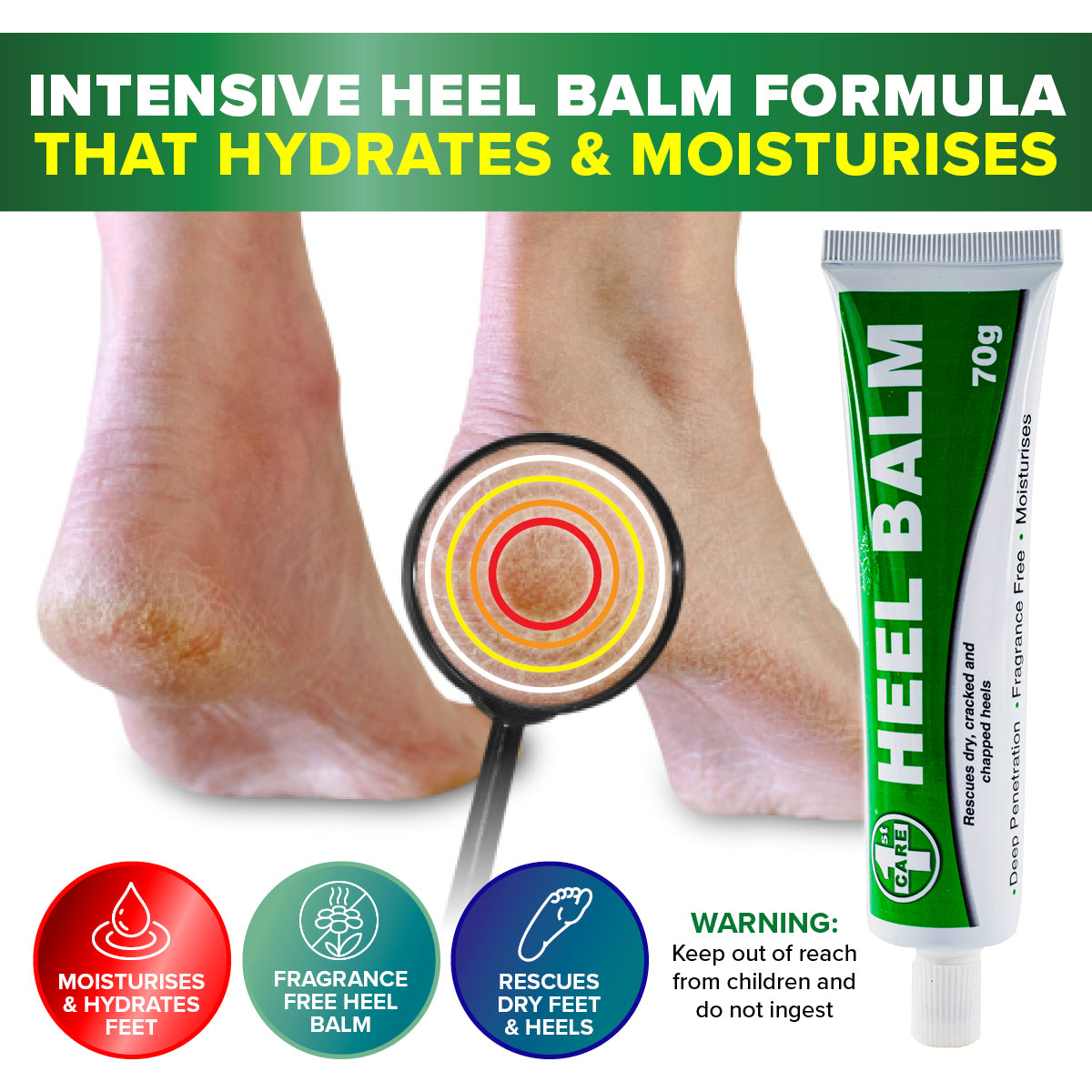 1st Care 24PCE Heel Balm Hydrating Moisturising Absorbing Fragrance Free 70g