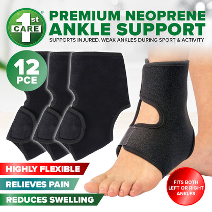 1st Care 12PCE Premium Quality Neoprene Ankle Supports Adjustable Flexible