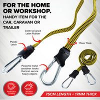Handy Hardware 12PCE Flat Bungee Cords Carabiner Hooks Weather Resistant 75cm
