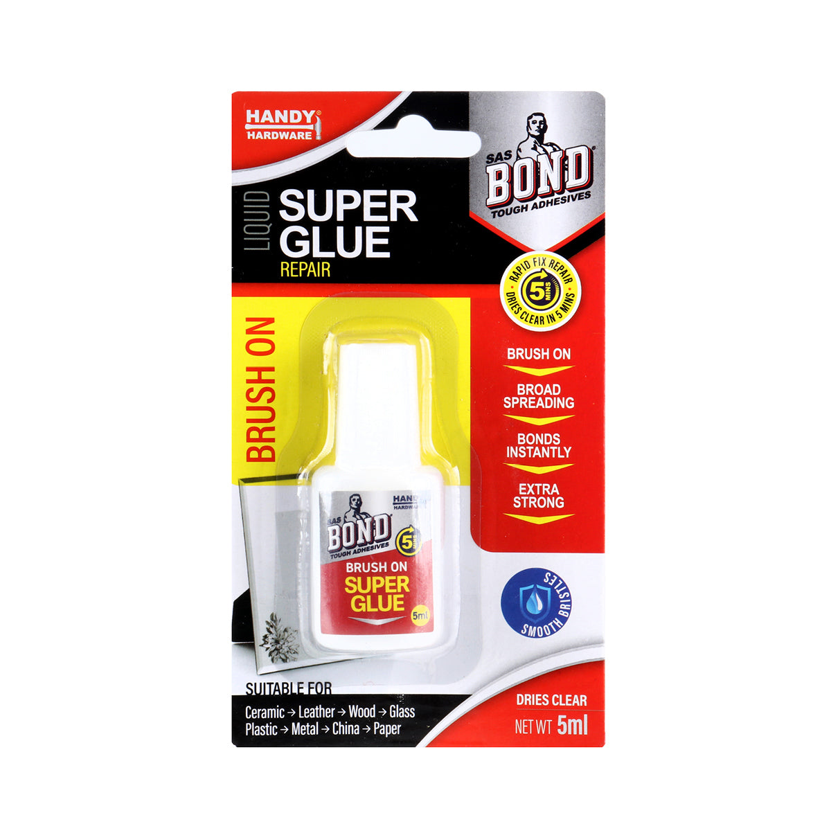 Handy Hardware 24PCE Brush On Liquid Super Glue Quick Dry High Strength 5ml