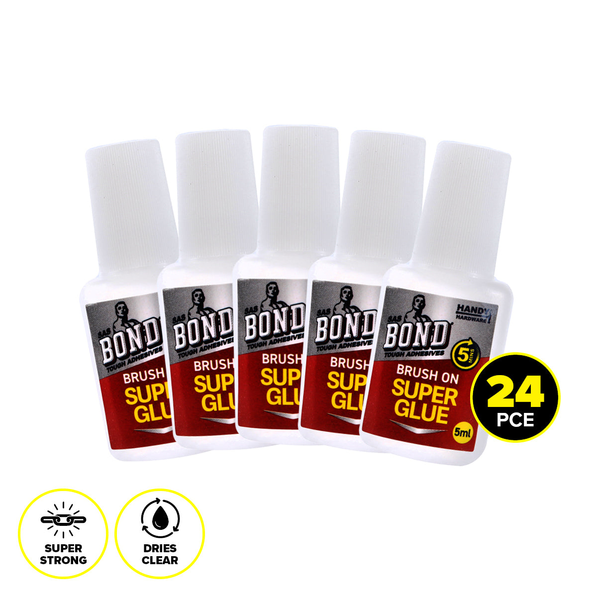 Handy Hardware 24PCE Brush On Liquid Super Glue Quick Dry High Strength 5ml