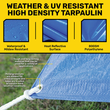 Handy Hardware 6PCE 80GSM Blue Square Tarpaulin UV Resistant Waterproof 4.2m