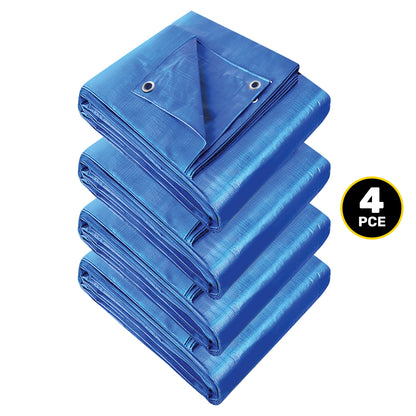 Handy Hardware 4PCE 80GSM Blue Square Tarpaulin UV Resistant Waterproof 5.4m