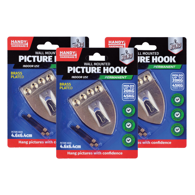 Handy Hardware 24PCE Picture Hooks Brass Plated Holding Capacity 20-45kg